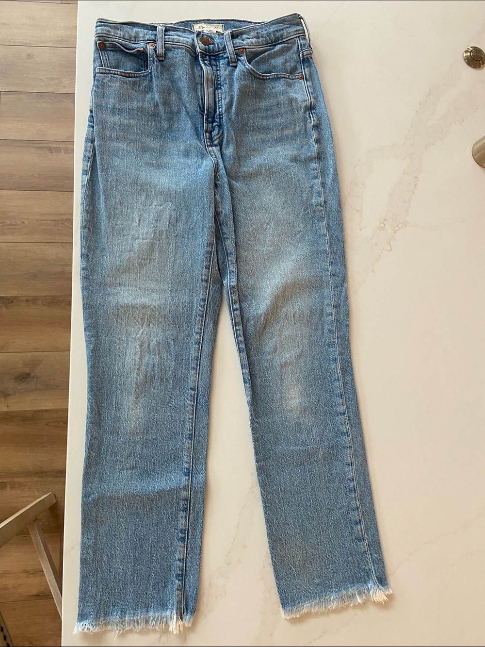 Madewell Light Blue Straight Leg Jeans with Raw Hem
